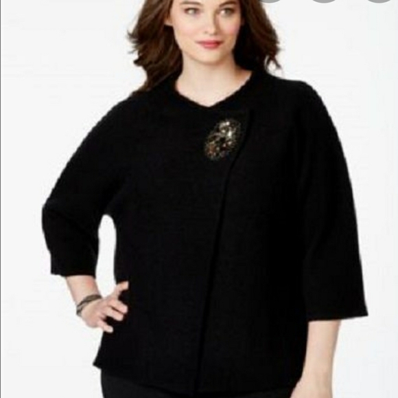 JM Collection Black Asymmetrical Embellished Wool - Picture 1 of 5